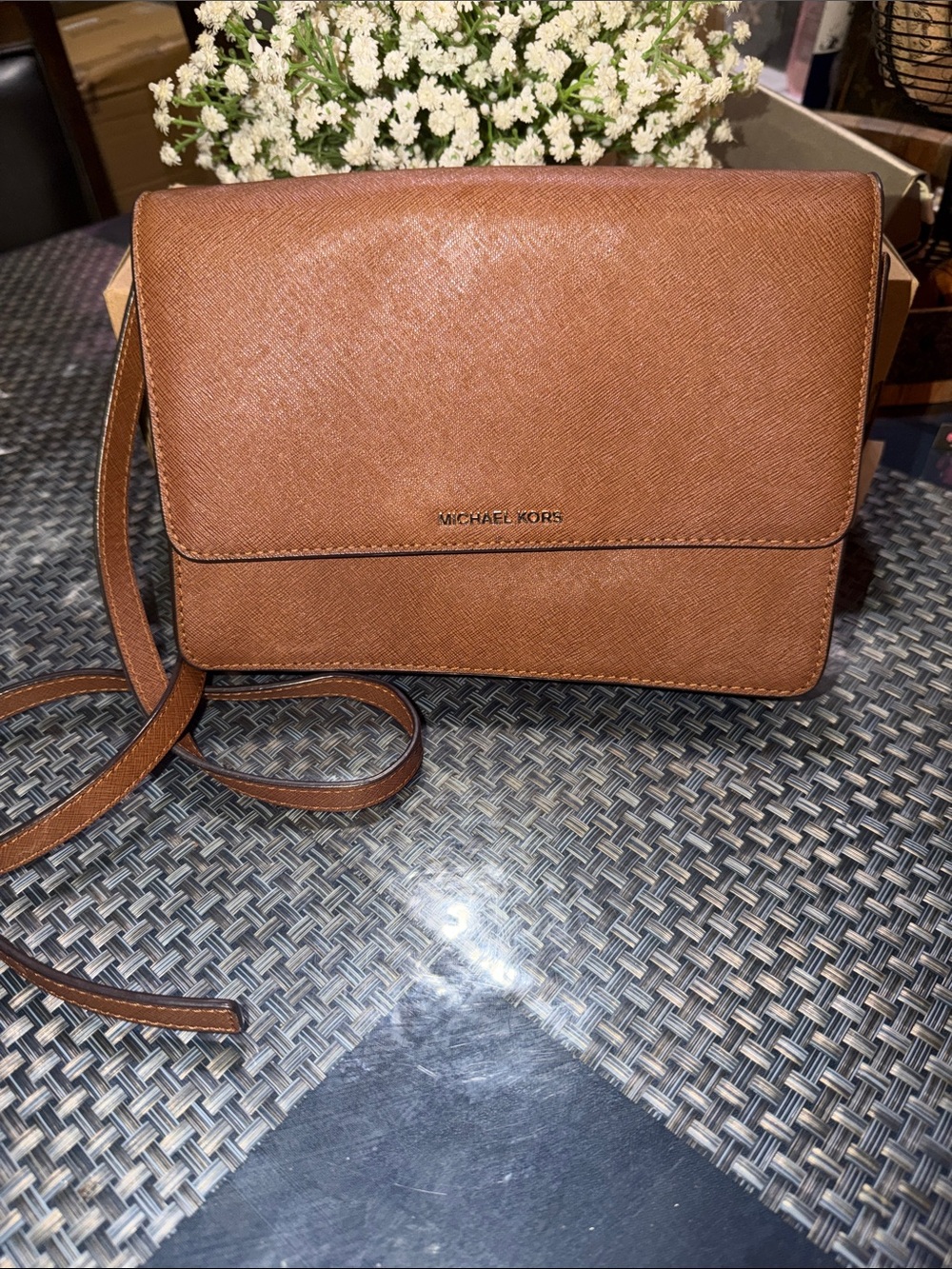 MICHAEL KORS Brown Saffiano Leather Crossbody Bag